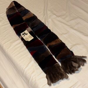 Genuine Fur Shearling Multicolor Striped Scarf with Fringe